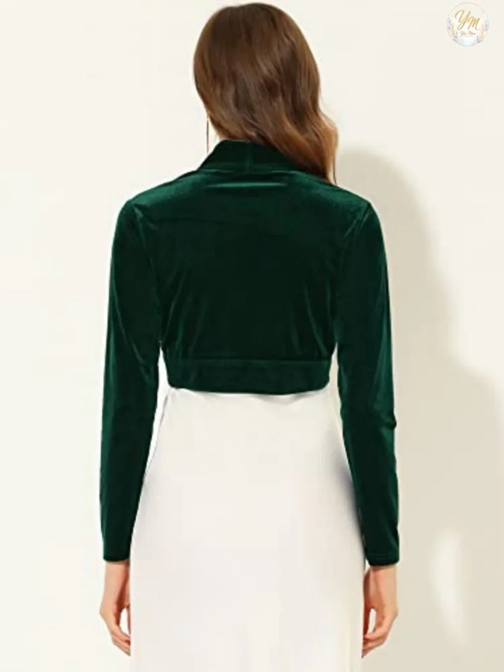 Velvet Open Front Cropped Bolero Cardigan Long Sleeve Shawl Neck Shrug